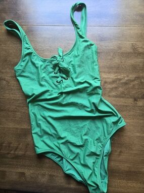 Aerie One Piece Swimsuit Green Size Small Long Lace Up Front Full Coverage
